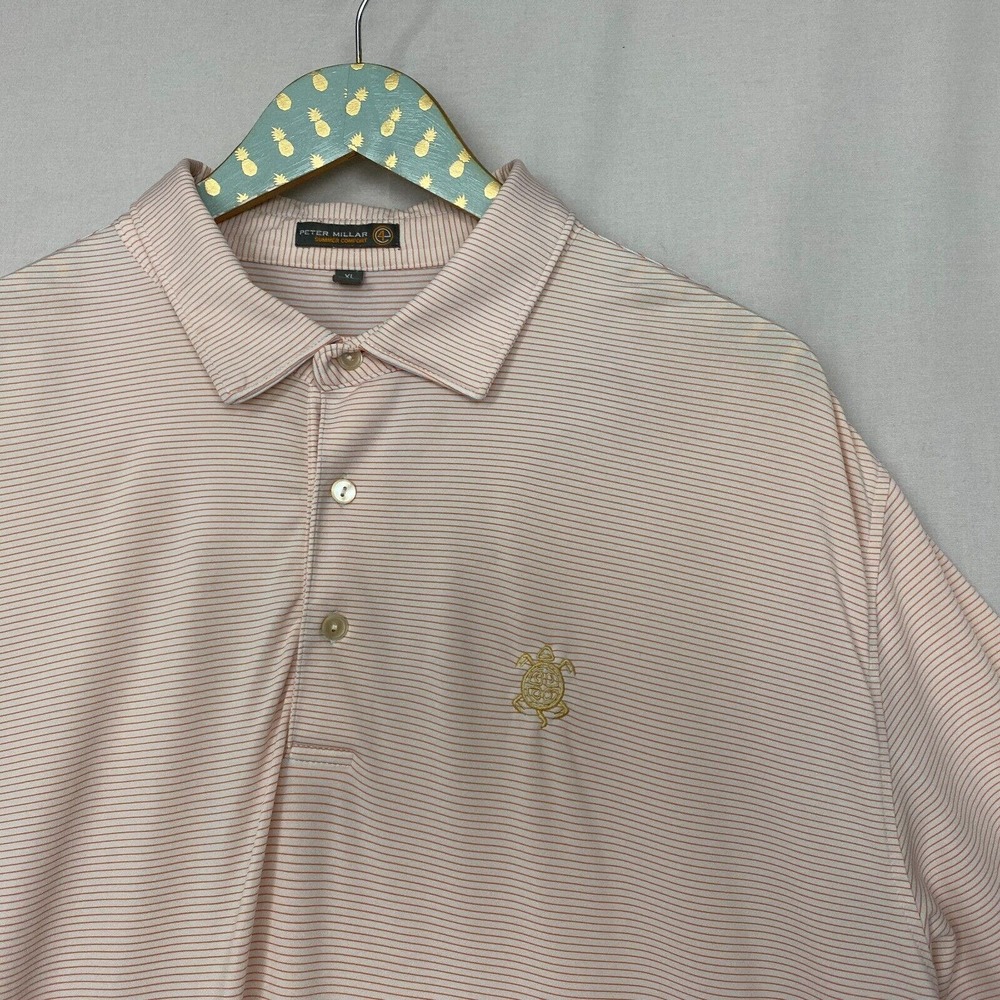 Peter Millar Summer Comfort Polo Shirt Men Extra Large Striped Orange White Logo - Picture 2 of 13